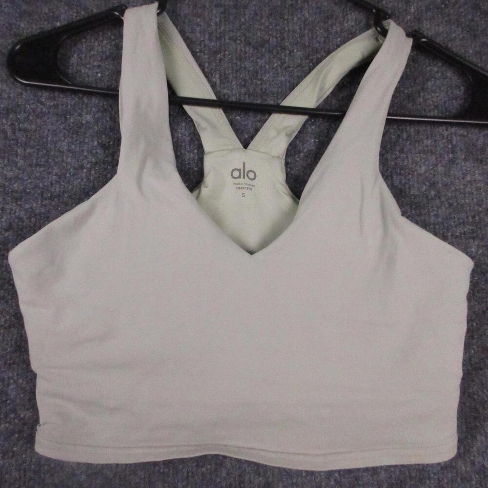 Alo Sports Bra Womens Small Green Longline Crossback Pullover Yoga Stretch